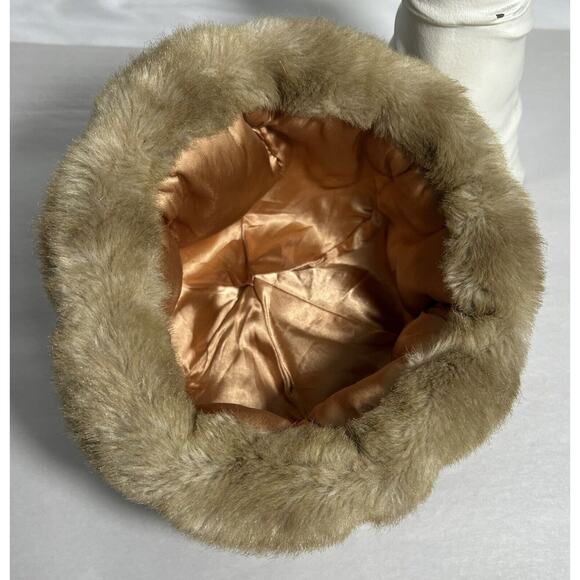 Vintage Faux Fur Brown Bucket Hat Women’s Silky Lining silky lining - Picture 2 of 4